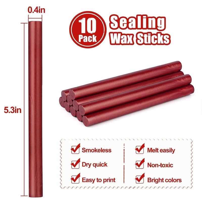 SHOWIN Gun Glue Sealing Wax Sticks for Wax Seal Stamp - Metallic Wine Red, Great for Wedding Invitations, Cards Envelopes, Snail Mails, Wine Packages, Christmas Gift Ideas, Pack of 10 - Image 2